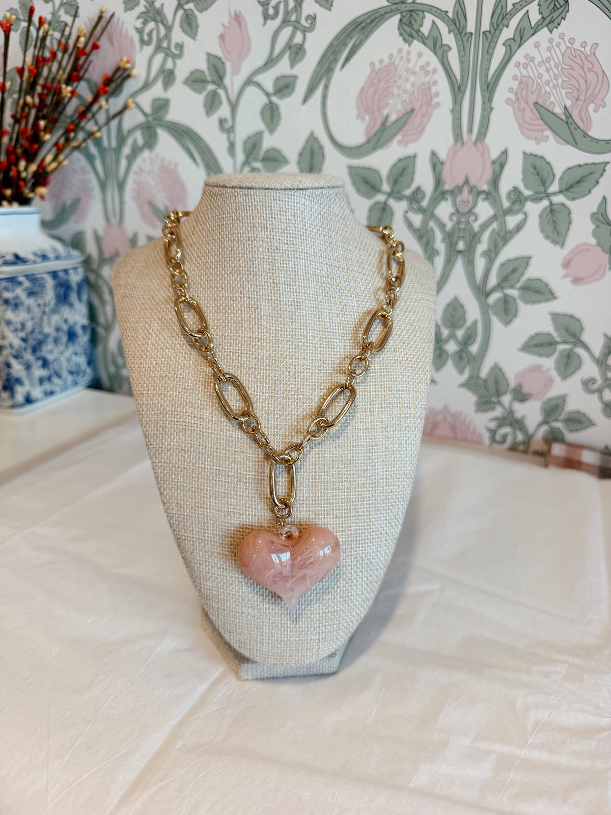 Pink Link Heart Necklace