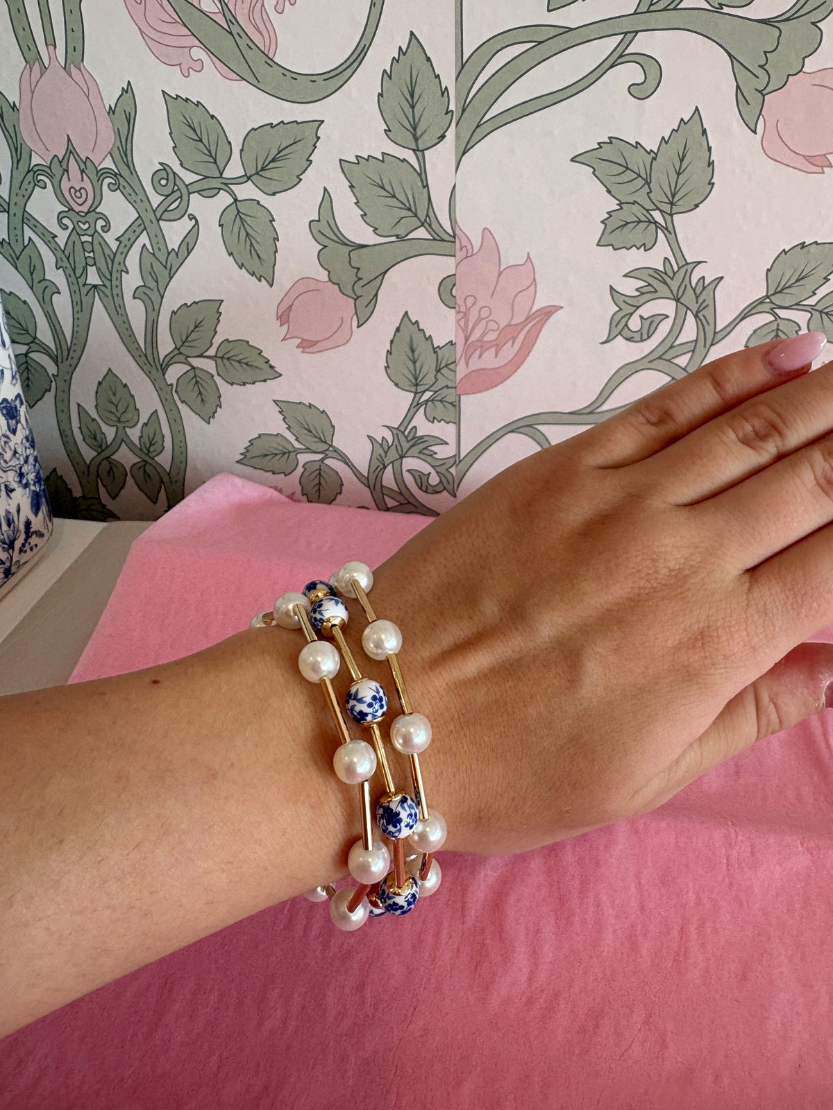 Floral Blue/ Gold Bracelet