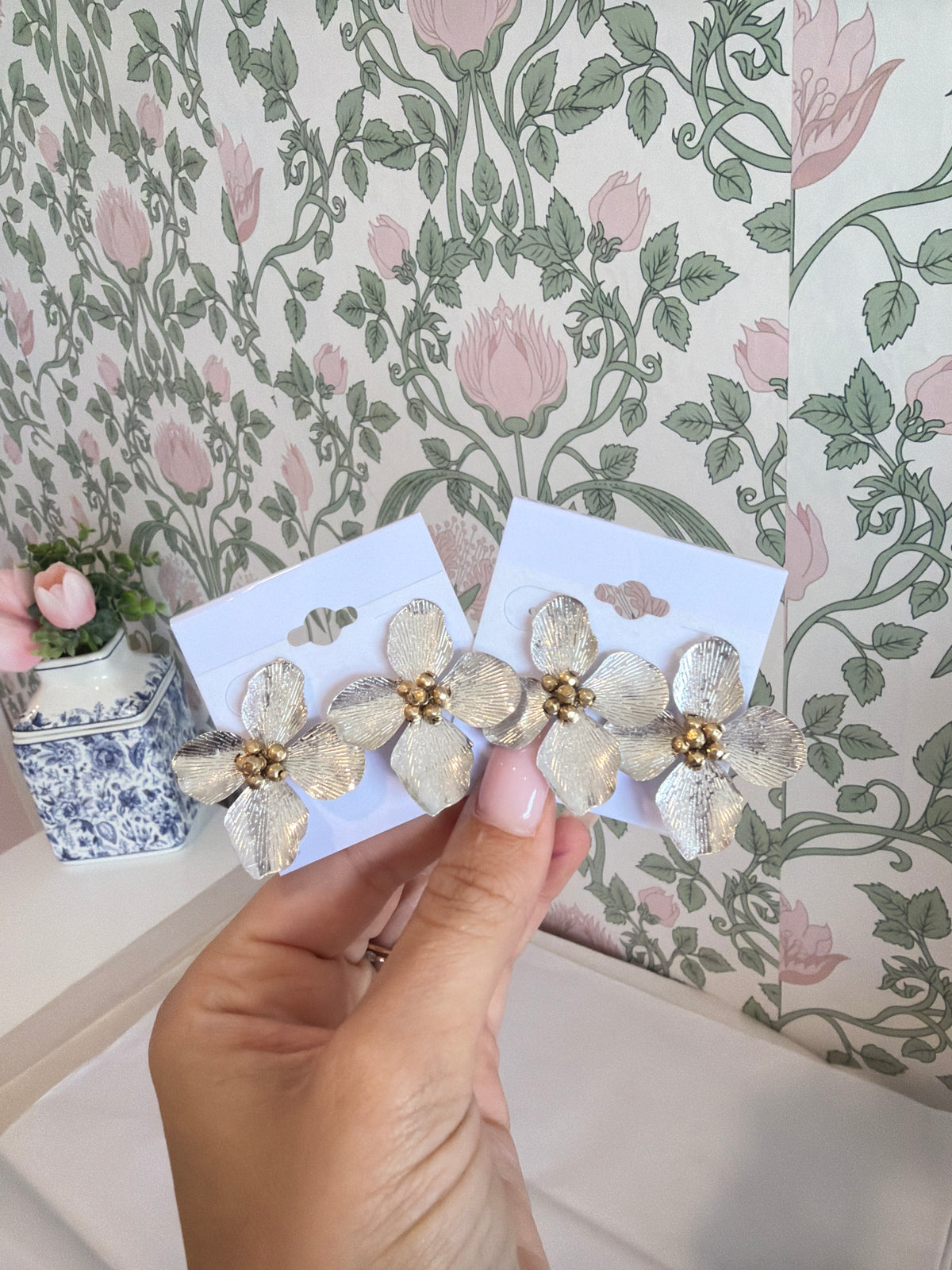 Silver and Gold Flower Earrings