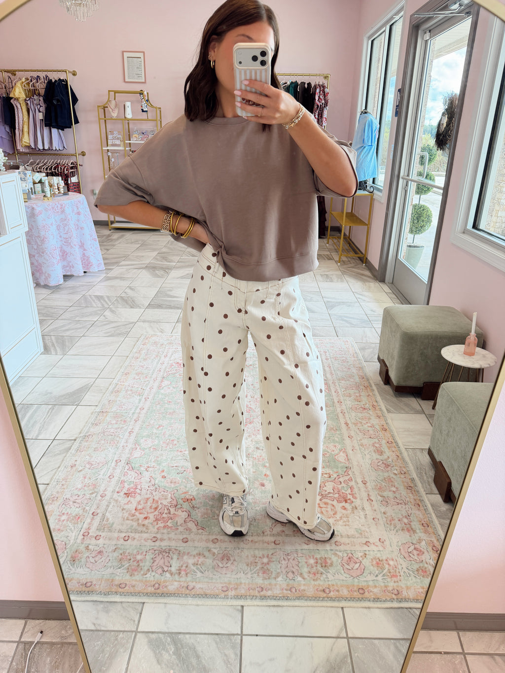 Polka-Dot Barrel Jeans