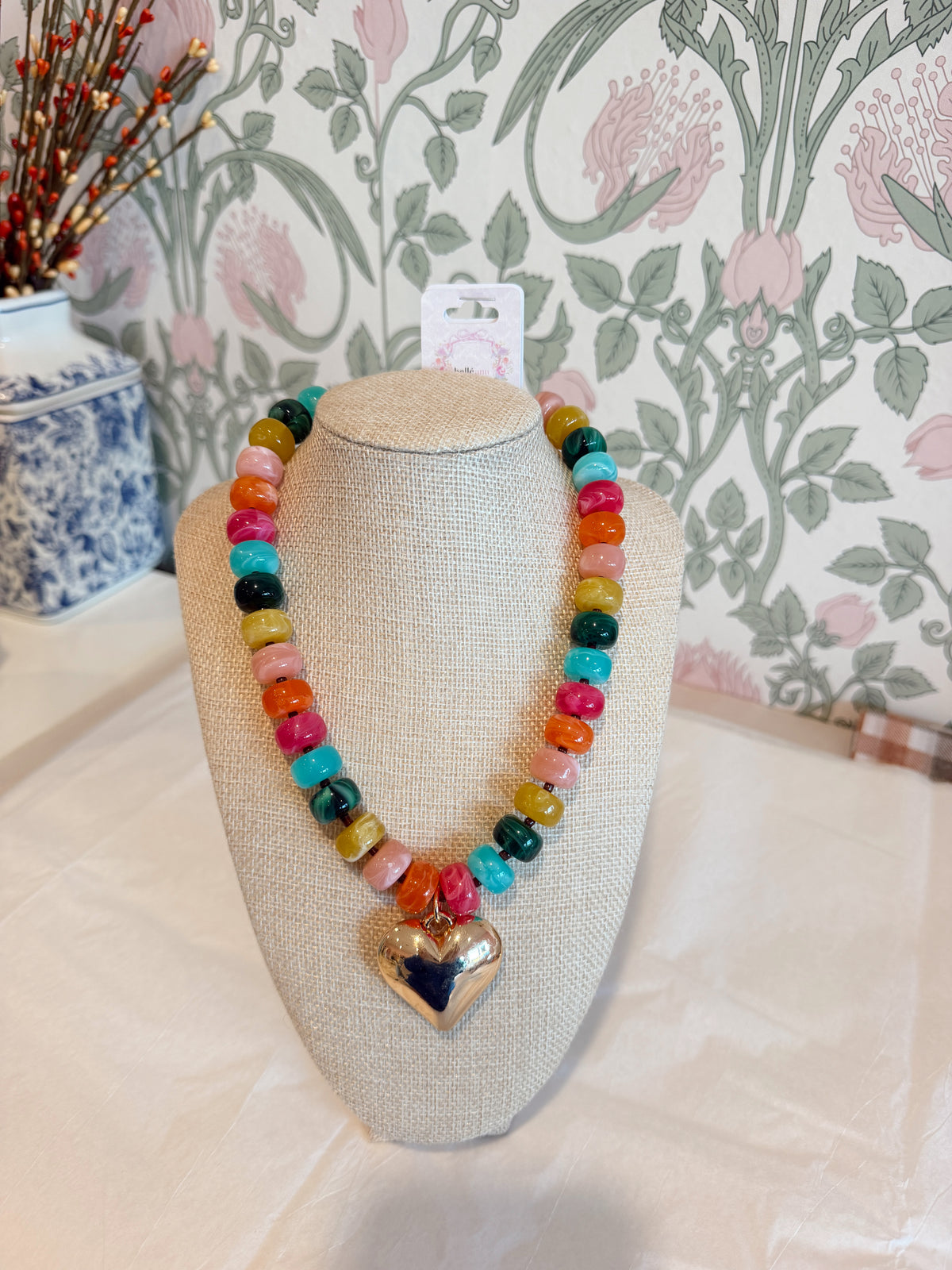 Colorful Beaded Heart Necklace