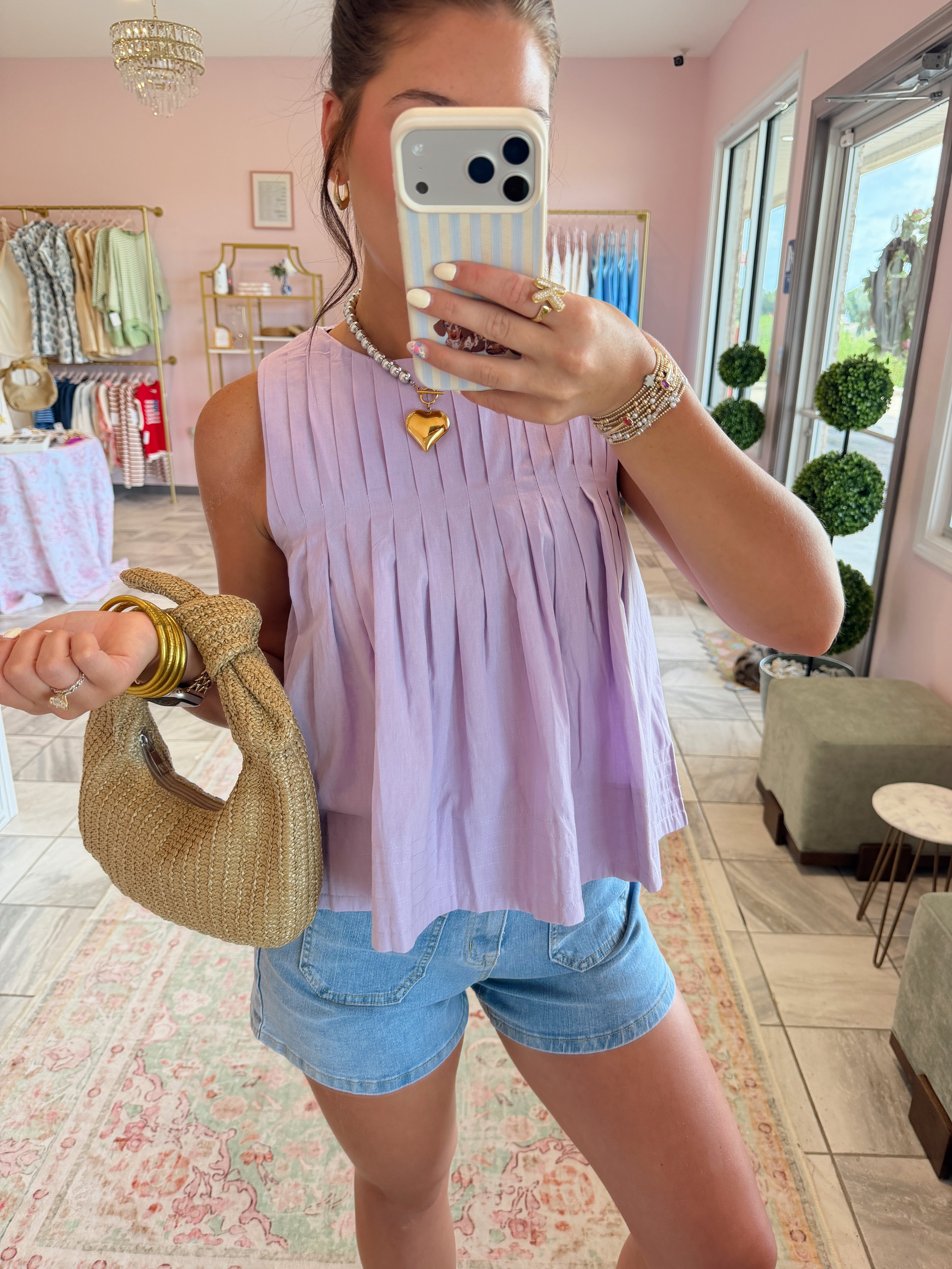 Purple Pleaded Blouse