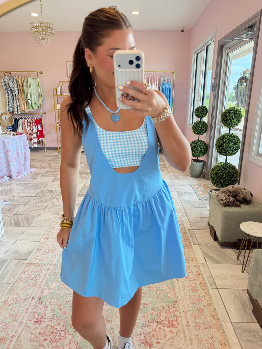 Gingham Athletic Romper (Blue)
