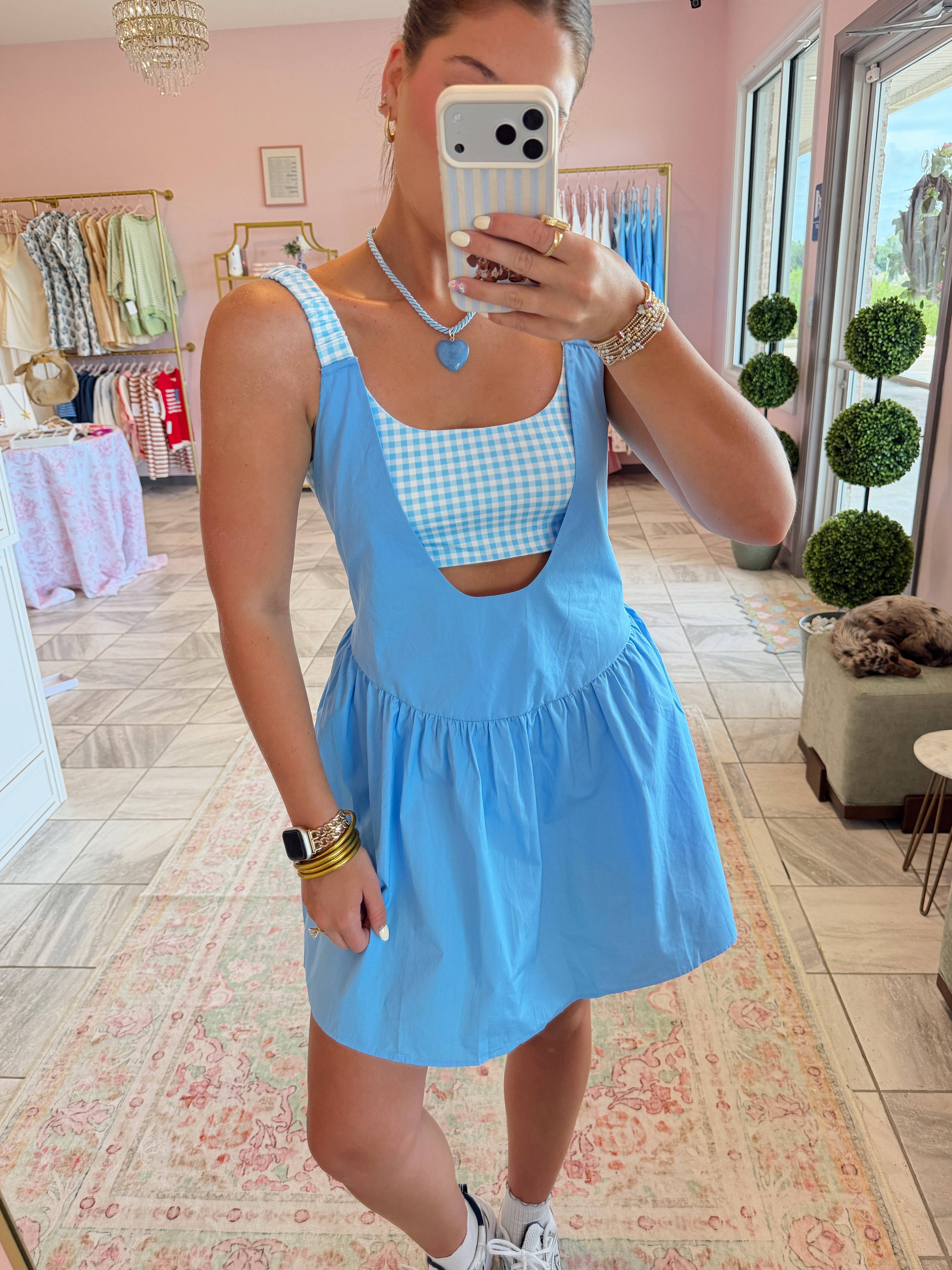 Gingham Athletic Romper (Blue)