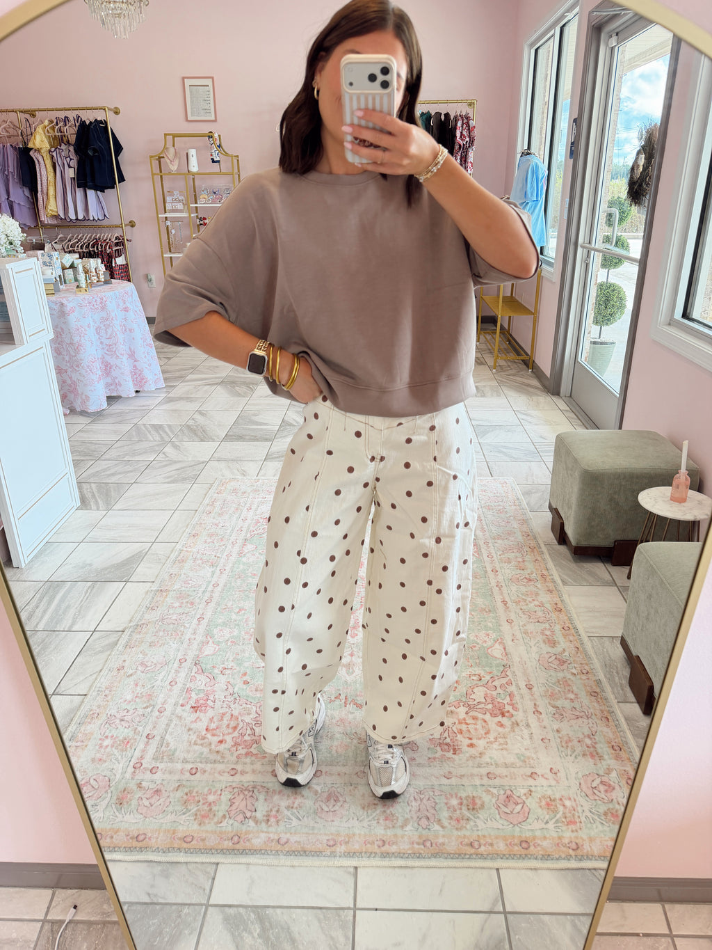 Polka-Dot Barrel Jeans