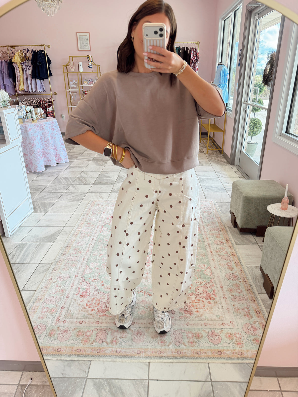 Polka-Dot Barrel Jeans