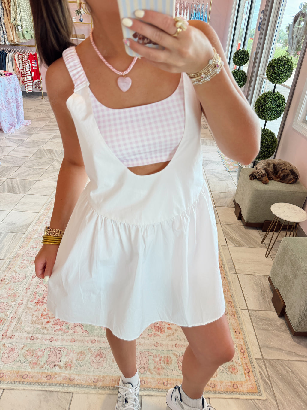 Gingham Athletic Romper (Pink)