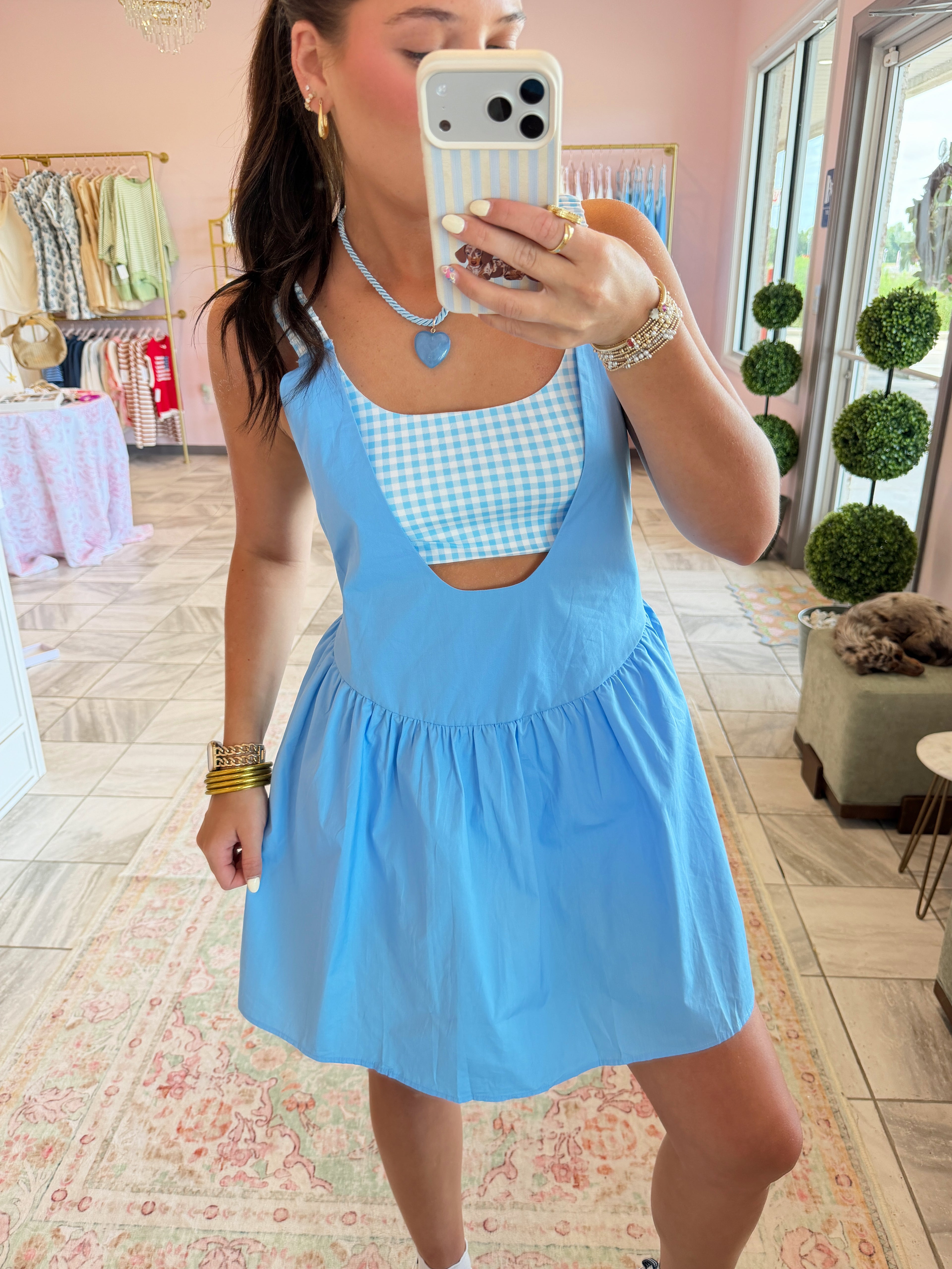 Gingham Athletic Romper (Blue)