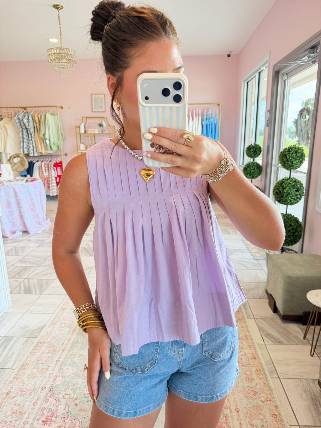 Purple Pleaded Blouse