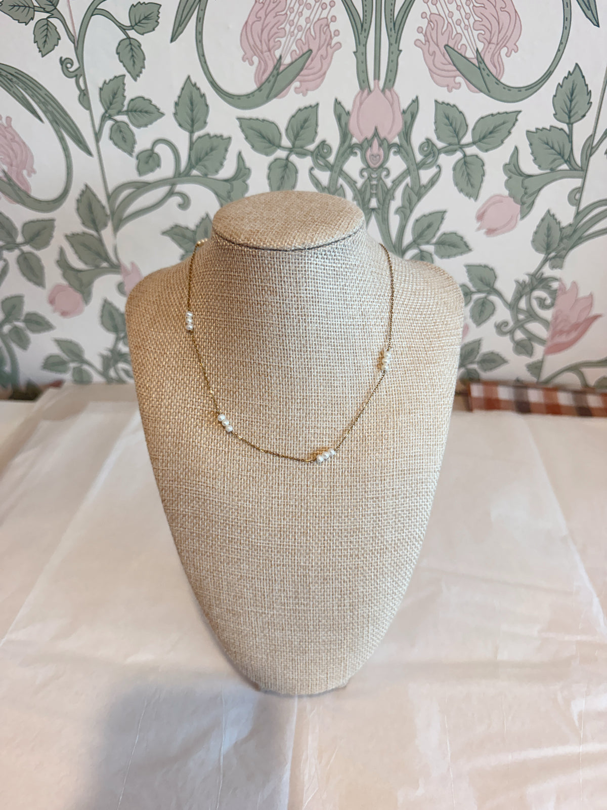 Three Small Pearl Gold Necklace