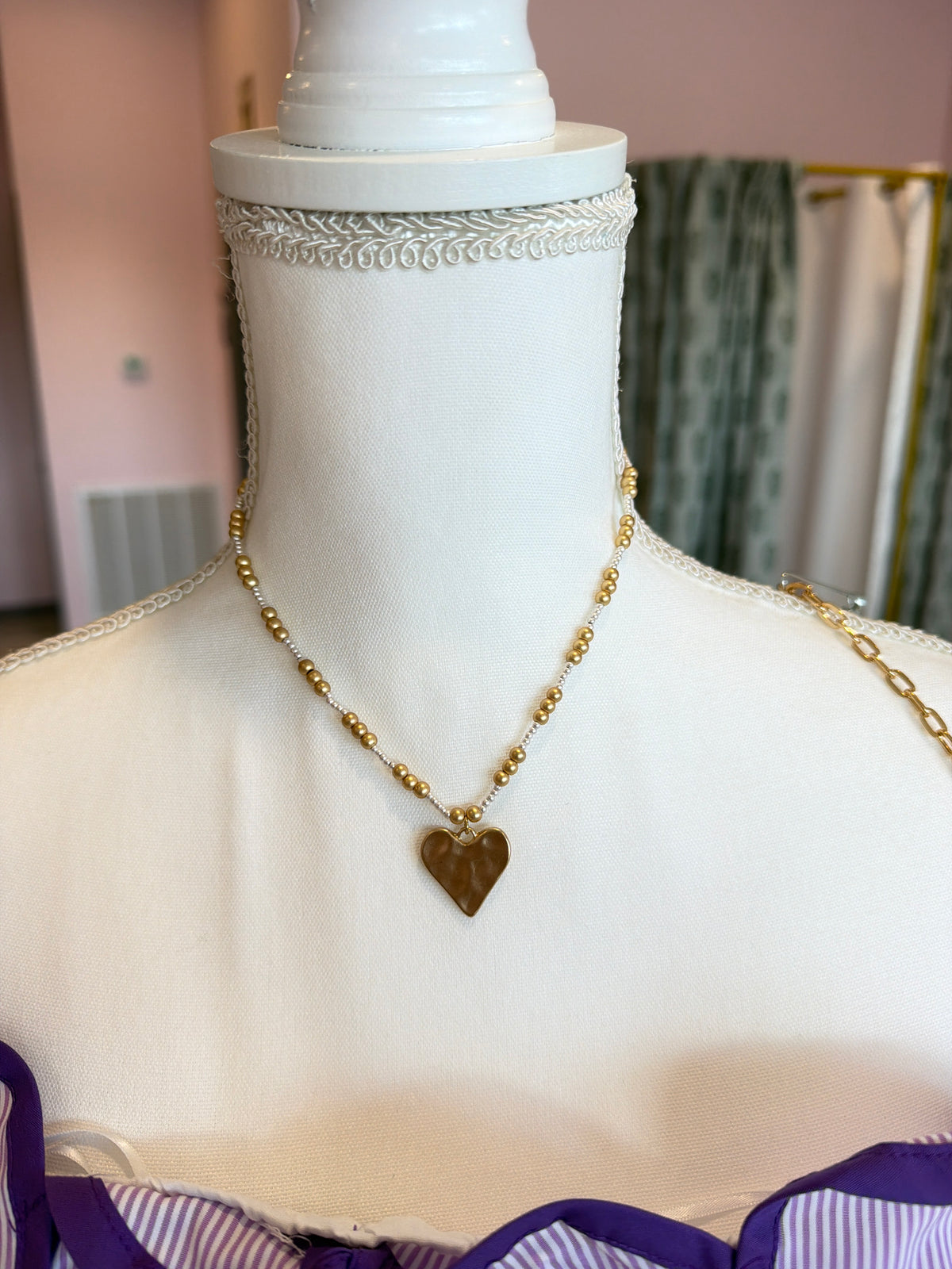 Beaded Silver and Gold Heart Necklace