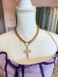 Pearl Cross Charm Necklace