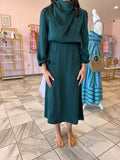 Green Long Sleeve Midi Dress