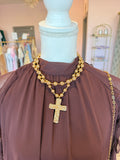 Layered Gold Beaded Cross Necklace