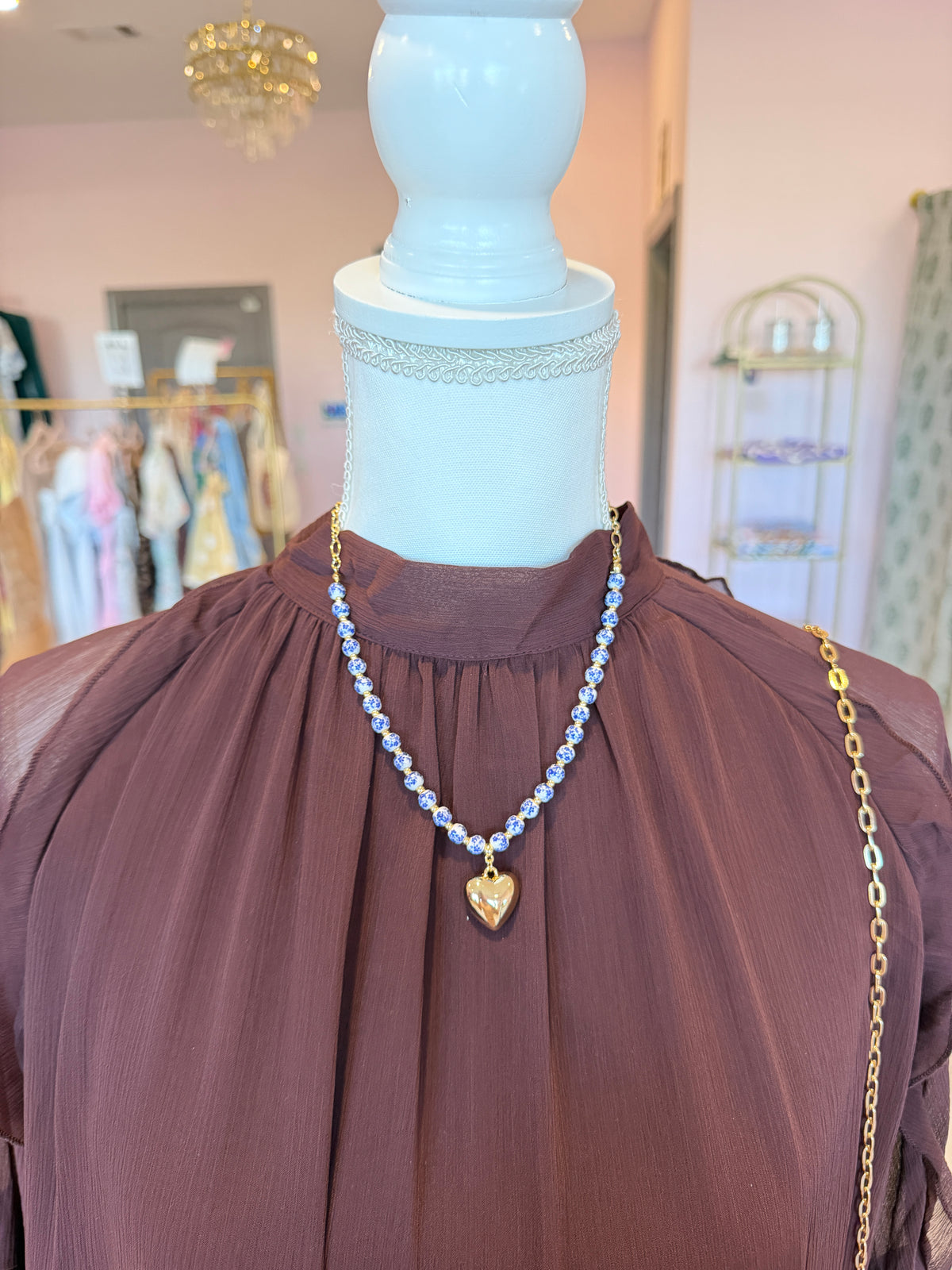 Floral Beaded Gold Heart Necklace