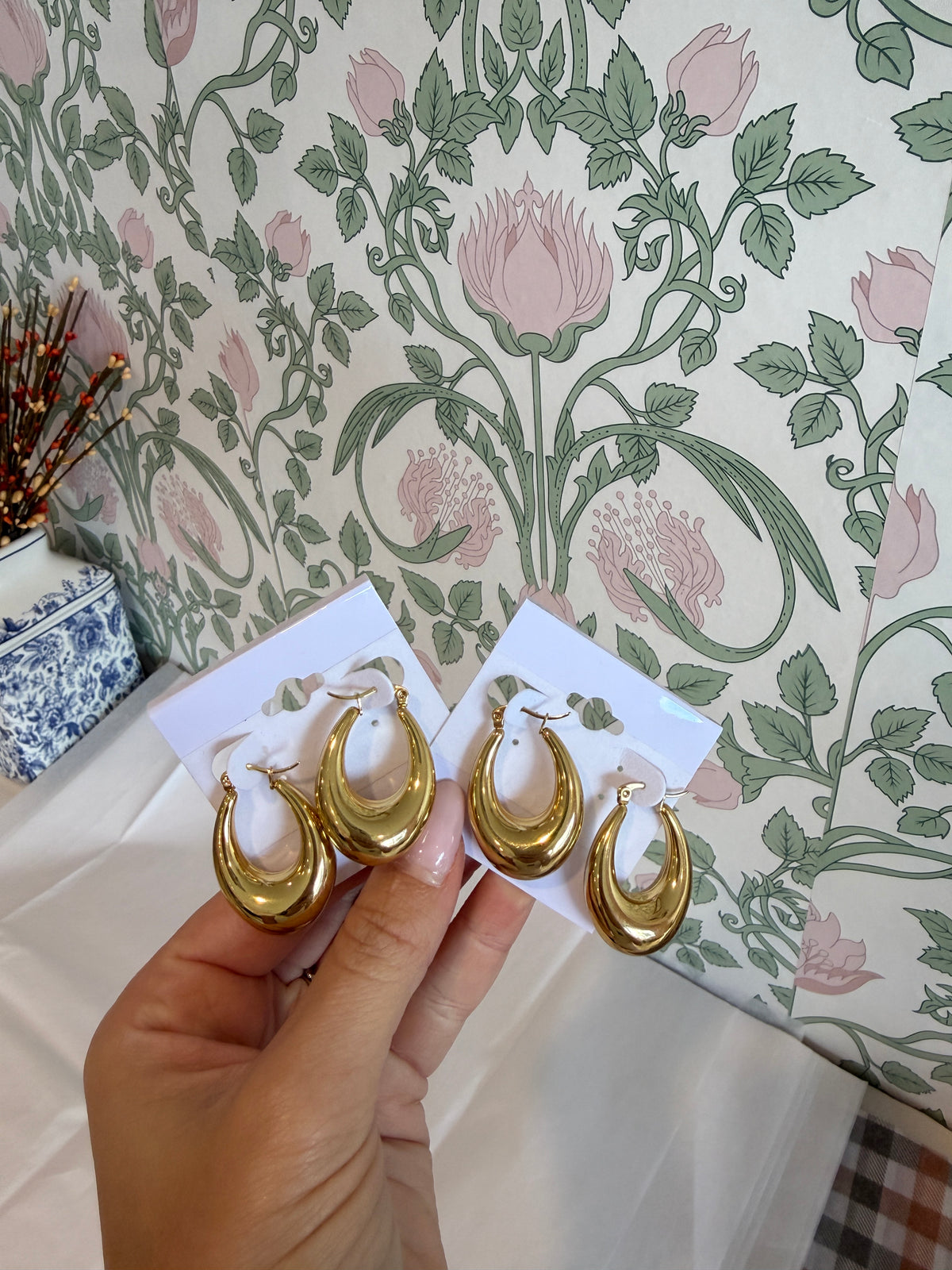 Gold Teardrop Hoop Earring