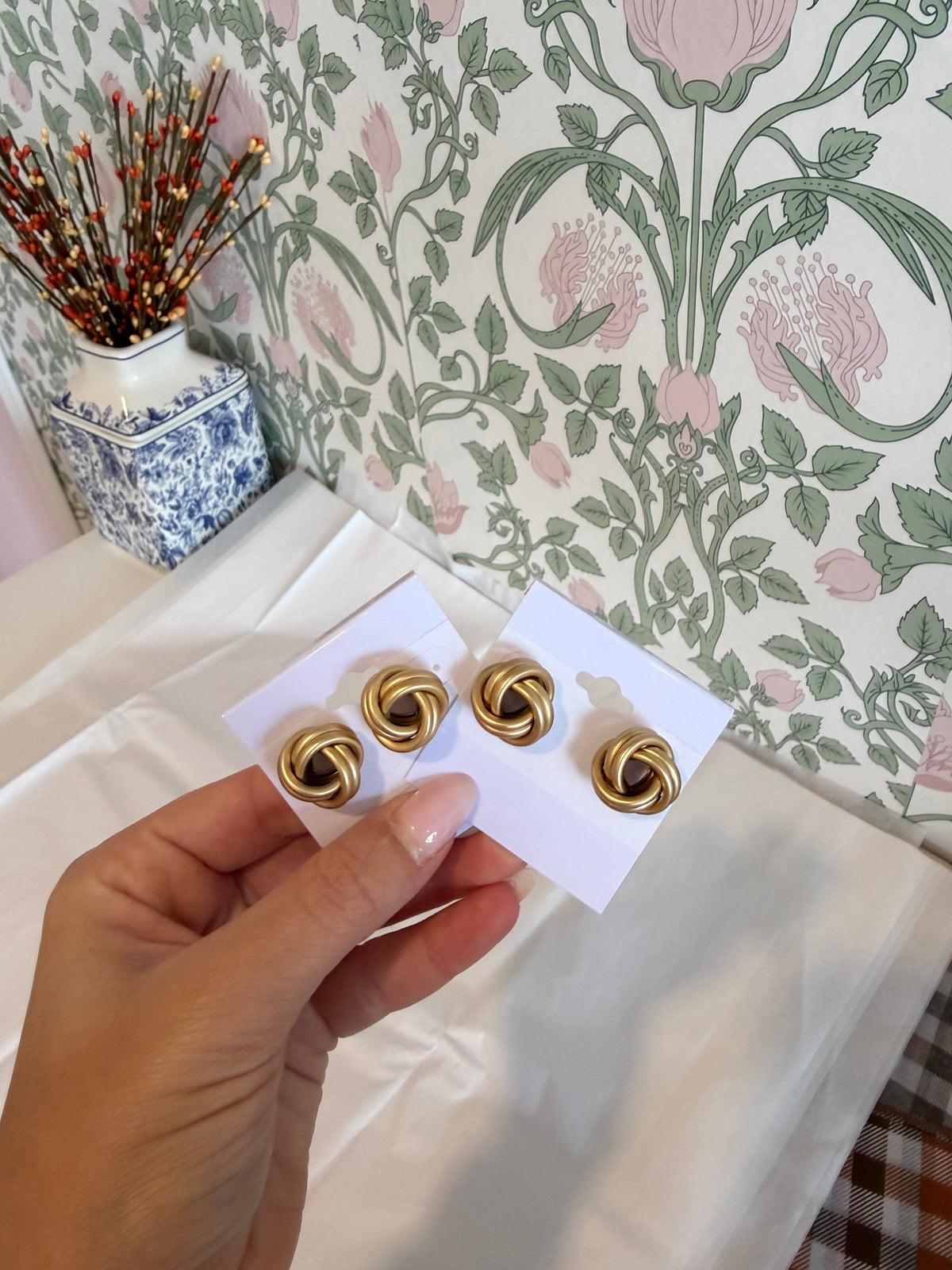 Gold Knot Stud Earrings